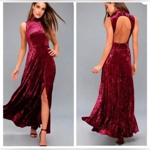 Out of Stock- In the Louvre Burgundy Velvet Backless Maxi Dress